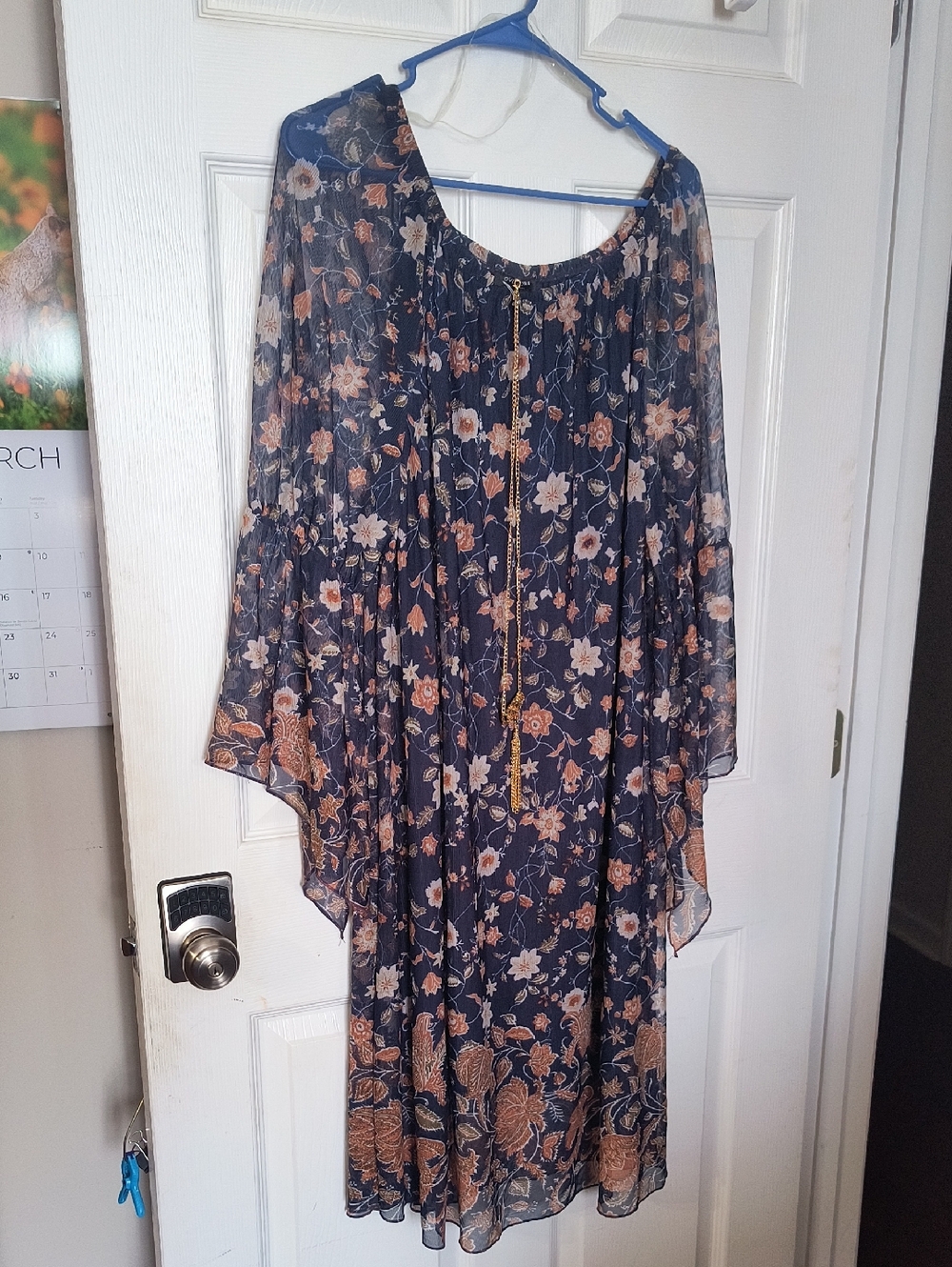 Love Ryan Navy Floral Midi Dress with Tan And Cream FloralAccents